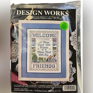 Design Works #9861 Welcome Friends Counted Cross Stitch Kit NIP‎ 11x14 Blue VTG